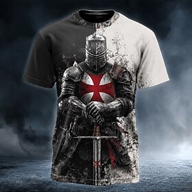 Men's Knights Templar Crusaders Cross T Shirt Short Sleeve T shirt 3D Print Crew Neck Shirt Religious Street Dark Party White All Seasons Clothing Apparel S M
