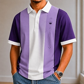Men's Color Block Bowling Shirt Polo Shirts Short Sleeve Polo Shirts Lapel Casual School Athleisure Wear to work Holiday 3D Print Buttons Breathable Mesh Sprin