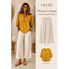 Women's Wide Leg Trousers Casual Pants Vacation Fashion Streetwear Full Length High Waist Plain Pocket Elastic Waist Comfortable Breathable Inelastic Daily Vac