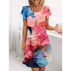 Women's Mini Dress Shift Dress Summer Dress Vacation Boho Daily Date Going out Regular Fit Ombre Graphic Abstract Short Sleeve Crew Neck Black Pink Camel Purpl