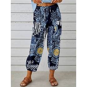 Per donna Gamba larga Chinos Vacanza Moda Streetwear Lunghezza intera Vita Alta Floreale Grafico Tasca Fascia Elastica Stampato Comodo Comodità Morbid
