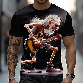 Men's Guitar Old Man T Shirt Short Sleeve T shirt 3D Print Crew Neck Shirt Funny Casual Daily Street Blue Blue 2# Black Summer Spring Clothing Apparel S M L XL