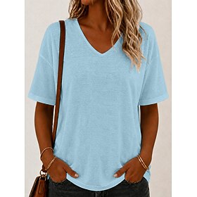 Women's T Shirt Tee Top Solid Color Stylish Classic Half Sleeve V Neck Regular Tops Casual Daily Vacation Wear Blue White Black Yellow Pink Summer Spring