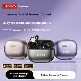 Lenovo Wireless Earbuds Ear Clip Bluetooth Headphones OWS Open Ear Spatial Audio Hi-Fi Sound LED Digital Power Display Ultra Long Battery Life Comfortable Spor