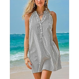 Women's Mini Dress Sundress Striped Dress Summer Dress Elegant Fashion Beach Vacation Regular Fit Striped Sleeveless Halter Neck Blue Red Khaki Dark Blue Summe
