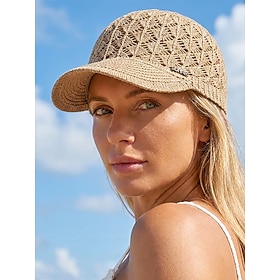 Cappello estivo da donna all'uncinetto con visiera, cappello da equitazione traforato, cappello da sole in maglia traspirante per vacanze al mare, tem