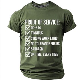 Men's Proof of Service Veteran T-Shirt, Funny Military Sarcastic Tee Gift for Veterans Dad Husband