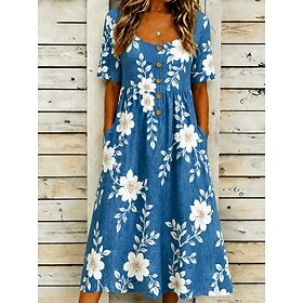 Women's Midi Dress Sundress Casual Dress A Line Dress Summer Dress Vacation Casual Beach Beach Holiday Regular Fit Floral Graphic Short Sleeve V Neck Scoop Nec
