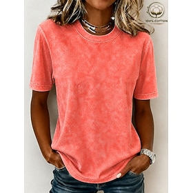 Women's 100% Cotton T Shirt Cotton Shirt Vintage Washed Tops Plain Vintage Fashion Stylish Short Sleeve Crew Neck Regular Tops Daily Going out Weekend Blue Bla