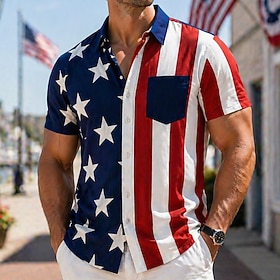 Men's U.S. 250th Anniversary American Flag Shirt Summer Shirt Button Up Shirt Short Sleeves Patriotic Outdoor Holiday Summer Spring Turndown 3D Print Front One
