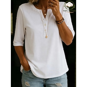 Women's T Shirt Blouse Tee Casual Half Sleeve Crew Neck Regular Tops Casual Daily Going out White Light Green Pink Red Orange Summer Spring