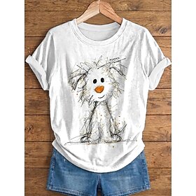 Women's T Shirt Print Graphic Geometric Stylish Classic Casual Short Sleeve Crew Neck Regular Tops Casual Daily White Rainbow Beige Summer Spring