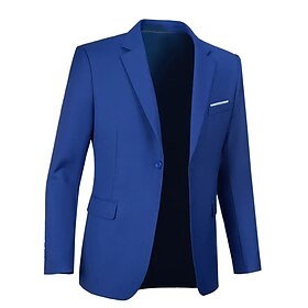 Men's Blazer Business Cocktail Party Wedding Party Fashion Casual Spring Fall Polyester Plain Pocket Buttons Comfortable Single Breasted Blazer Black White N