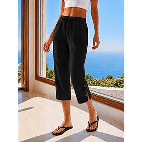 Women's Cotton Linen Shorts Capri Pants Chinos Shorts Vacation Streetwear Casual Knee Length Medium Waist Plain Pocket Elastic Waist Breathable Inelastic Daily