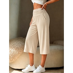 Women's Capri Pants Yoga Pants Wide Leg Active Casual Daily Capris High Waist Dark Navy Khaki Dark Gray Beige Summer Spring Fall