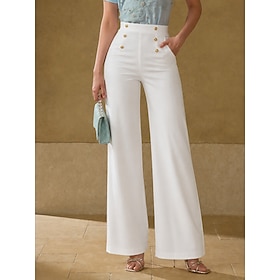 Women's Wide Leg Dress Pants Chinos Elegant Fashion Streetwear Full Length High Waist Plain Pocket Elastic Waist Comfortable Inelastic Daily Office Vacation Bl