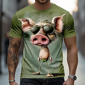 Men's Animal Pig T Shirt Short Sleeve T shirt 3D Print Crew Neck Shirt Funny Casual Daily Street Green Summer Spring Clothing Apparel S M L XL 2XL 3XL