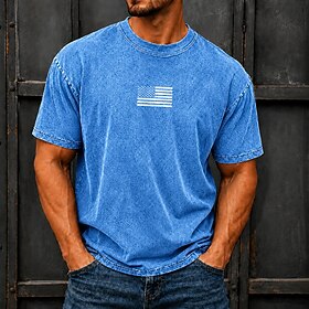 4th of July 2026 250th Men's American US Flag Acid Wash Shirt Heavyweight T-shirt Short Sleeve T shirt DTG Crew Neck Shirt Daily Retro Vintage Patriotic Street