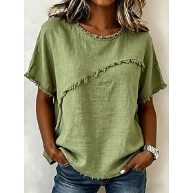 Women's Elegant T Shirt Tee Graphic Plain Elegant Short Sleeve Crew Neck Regular Tops Casual Beach White Light Green Khaki Purple Summer