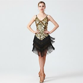 Latin Dance Dress Tassel Sequins Women's Performance Sleeveless Sequined