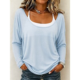 Women's T Shirt Tee Top Patchwork Plain Fashion Stylish Classic Long Sleeve Halter Neck Regular Tops Casual Daily Going out Blue White Gray Summer Spring