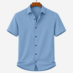 Men Shirt Casual Shirt Button Up Shirt Black White Yellow Pink Red Short Sleeve Solid Color Plain Shirt Collar Casual Daily Plain Clothing Apparel Elegant Fash