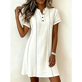 Per donna Abito al ginocchio Abito a Tubino Vestito Casual Elegante Vacanza Casual Vestibilità regolare Grafico A righe Manica Corta Collo Alto Blu Bi