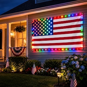 Luci a forma di bandiera americana per esterni, bandiera USA 3x5 piedi con 98 LED luminosi, controllo con pulsante funzione e spina USB, decora il tuo