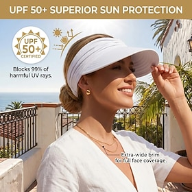 Cappello con visiera parasole UPF 50 per donna, ideale per la coda di cavallo, cappello a secchiello a tesa larga con protezione UV, cappello estivo p