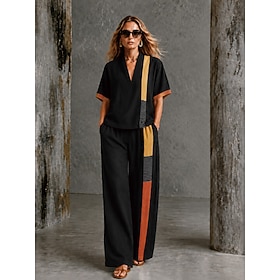 Femmes Chemise Ensembles en coton et lin Ensembles de Pantalons Manche Courte Col en V Fleuri Graphique Géométrique Imprimé Vacances Mode Streetwear Occasionne
