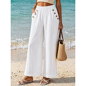 Per donna Gamba larga Chinos Dritto Vacanza Moda Streetwear Lunghezza intera Vita Alta Semplice Tasca Fascia Elastica Comodo Morbido Confortevole Micr