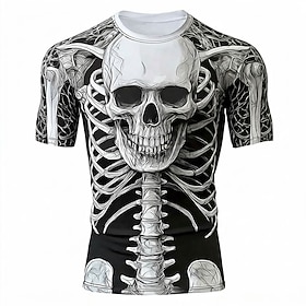 Halloween Men's Skull Bone T Shirt Short Sleeve T shirt 3D Print Crew Neck Shirt Gothic Street Dark Party Black White Pink All Seasons Clothing Apparel S M L X
