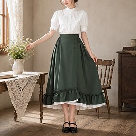 Set Retrò Vintage Rinascimento Cottagecore Asimmetrico Lunghezza alla caviglia Gonna Blusa / Camicia Lunghe Gentildonna Costume Per donna Fantasia Car