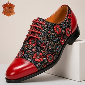 Men's Floral Oxford Dress Shoes, Designer Lace-Up Business Formal Shoes for Weddings, Banquets, Parties and Special Occasions