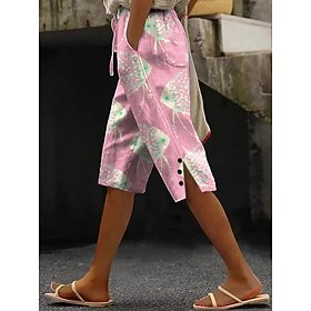 Women's Casual Shorts Vacation Vintage Calf-Length Mid Waist Graphic Animal Print Comfort Comfortable Inelastic Daily Outdoor Vacation Yellow Pink Green Summer