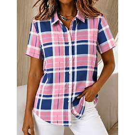 Carnival Women's Shirt Graphic Plaid Vintage Stylish Modern Short Sleeve Shirt Collar Regular Tops Casual Daily Pink Summer Spring