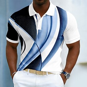 Men's Geometic Line Polo Shirts Short Sleeve Polo Shirts Collared Shirts Casual Athleisure 3D Print Buttons Breathable Mesh Spring Summer Blue 1 Blue 2# Purpl