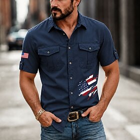 2026 250th Men's American Flag Shirt Summer Shirt Button Up Shirt Short Sleeve Patriotic Daily Outdoor Holiday Summer Spring Turndown 3D Print Collared Shirts