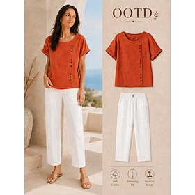 Women's 100% Cotton Cotton Linen Pants Slacks Summer Pants Solid Classic Ankle-Length Mid Waist Pocket Baggy Elastic Drawstring Design Comfort Breathability So