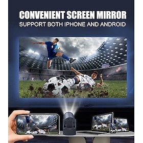 Proiettore intelligente con 2 microfoni wireless, proiettore cinematografico portatile Wi-Fi e Bluetooth, mirroring dello schermo per iPhone e Android