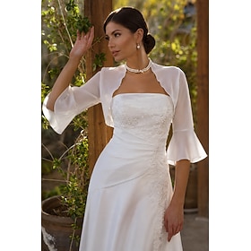 Châles Écharpe Femme Élégant Pur Manche 3/4 Chiffon Boléros de Mariage Avec Couleur unie Pour Soirée Printemps  Été