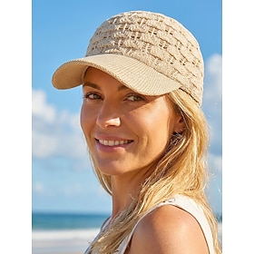 Cappellino da baseball da donna all'uncinetto, cappello estivo traspirante in maglia di poliestere, cappellino in rete con lacci regolabile, cappello 