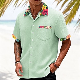 Per uomo Floreale Palma di Cocco Piante Tropicali Camicie hawaiane Camicia stropicciata Camicie tropicali Manica Corta Hawaiano Quotidiano Vacanza al 
