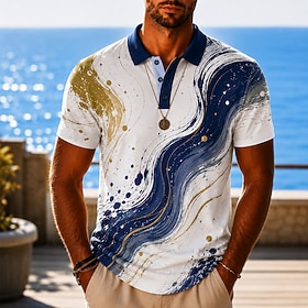 Per uomo Marmo Polo Hawaiane Manica Corta Magliette polo Camicie con Colletto Casual Resort Athleisure Stampa 3D Bottoni Tessuto retato traspirante Pr