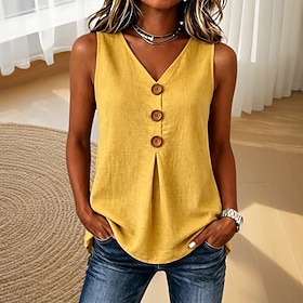 Per donna Camicia Canotta Blusa Arricciato Tinta unica Vacanza Sport Casual Senza Maniche Senza maniche Scollo profondo Top Regolari Casuale All'apert