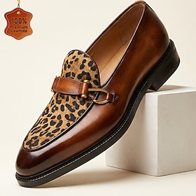 Men's Leopard Print Loafers, Slip-On Dress Shoes, Fashion Party Shoes for Wedding, Club, Evening Events