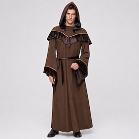 Retrò Vintage Medievale Rinascimento Lunghezza al pavimento Veste con cappuccio Lunghe Costumi da mago Monaco Costume Per uomo Halloween Carnevale Per