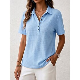 Women's Tunic Buttons Solid Color Vintage Stylish Classic Short Sleeve Shirt Collar Regular Tops Casual Daily Blue Black White Pink Red Summer Spring