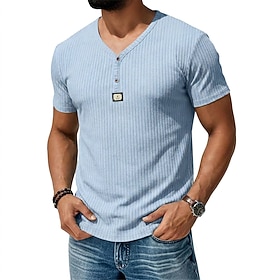 Per uomo Maglietta Maglietta a Maglia a Coste Maniche Corte Scollo a V Henley Estate Primavera Tutte le stagioni Semplice Striscia di Fossa Moda Desig