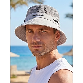 Cappello da uomo traspirante a secchiello in rete, leggero cappello estivo in poliestere con vestibilità regolabile, ideale per attività all'aperto co